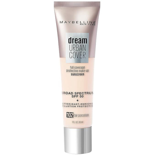 Maybelline Dream Urban Cover Flawless Coverage Foundation Makeup, SPF 50, Fair Porcelain
