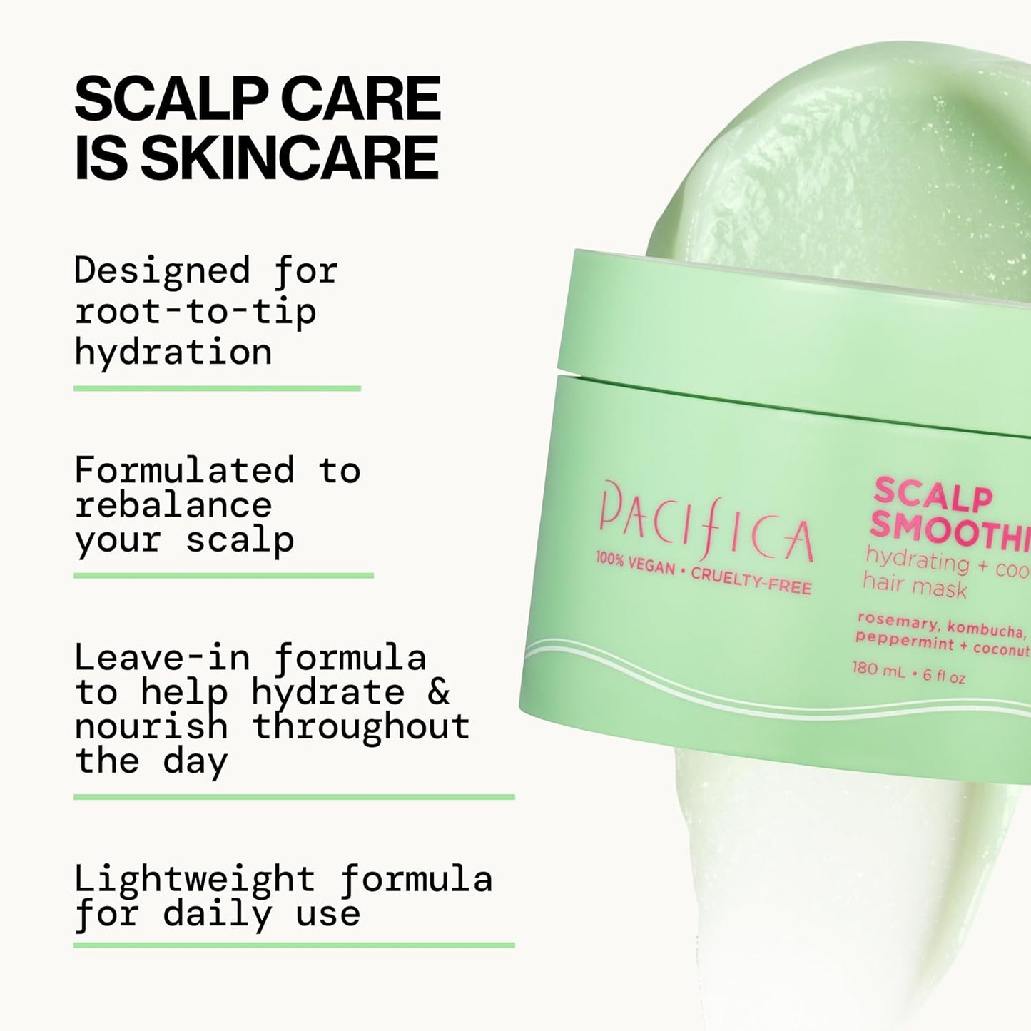 Pacifica Scalp Smoothie Hydrating Scalp Treatment & Leave-On Hair Mask, Cooling Relief for Dry, Flaky, Itchy Scalp & Thinning Hair, Vegan & Cruelty-Free, 6 fl oz