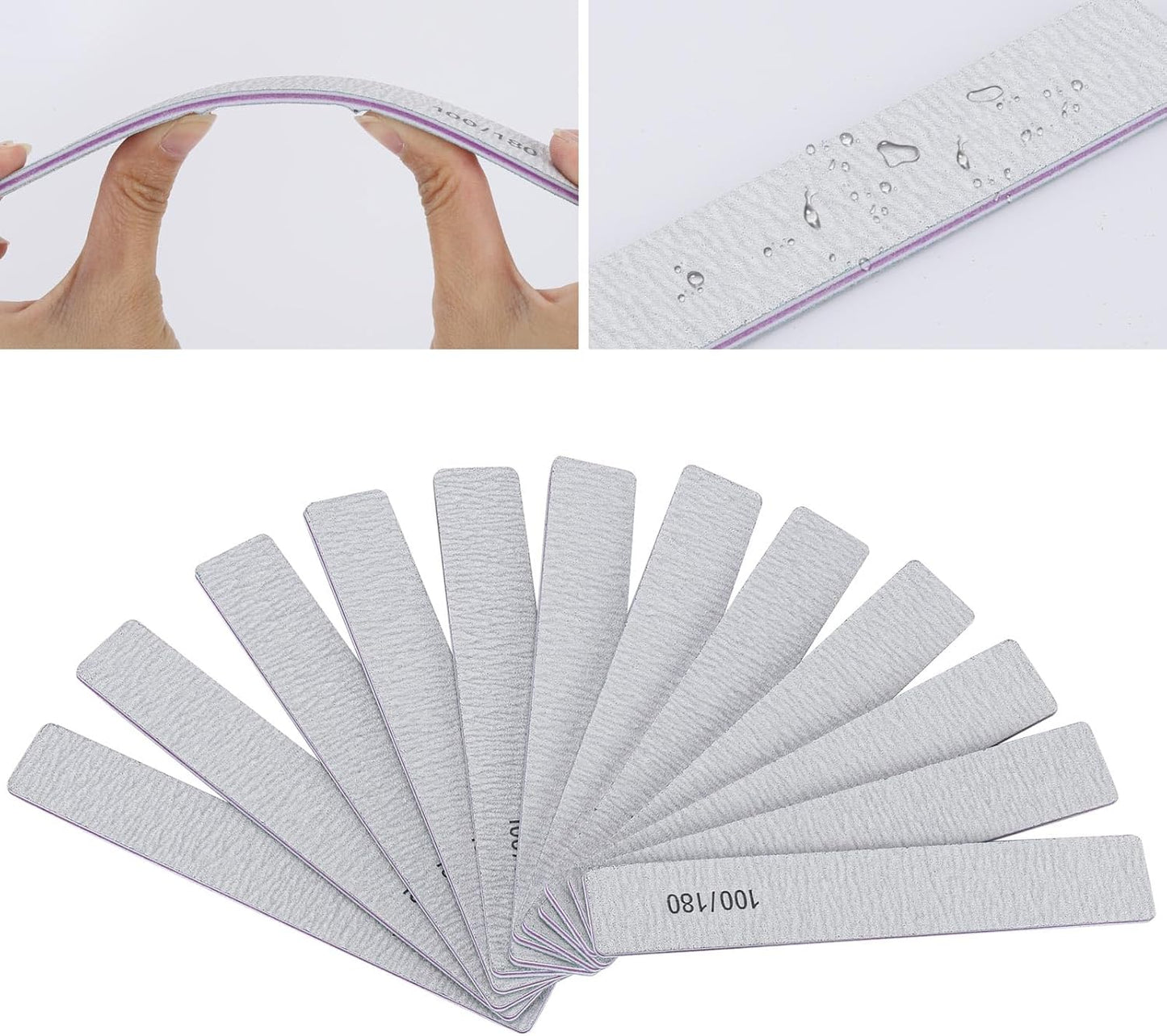 100/180 Grit Nail Files for Acrylic Nails, Rectangle Double Sides Emery Boards Fingernail Files Professional Nail Buffering Files, 12 Pack