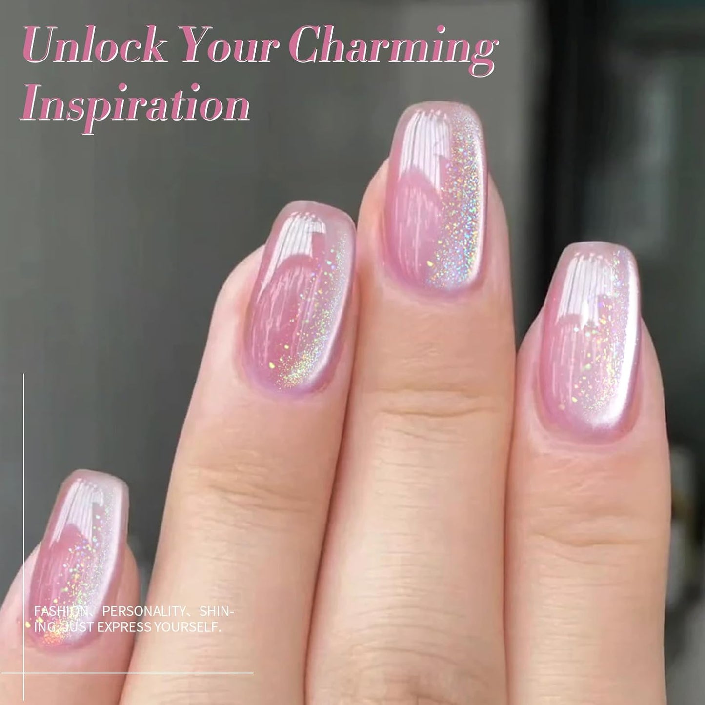 BORN PRETTY Pink Cat Magnetic Eye Gel Nail Polish Rainbow Holographic Moonlight Glass Magnetic Gel Nail Polish 15ML