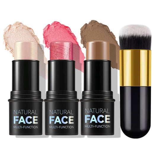 3Pcs Cream Contour Stick Makeup Kit,Create Face Contour,Highlighter Stick,Blush stick for Sculpt the Cheeks,Bronzer Contour Sticks,Waterproof Long-lasting Contour set,Non-greasy（01#,03#,04#）