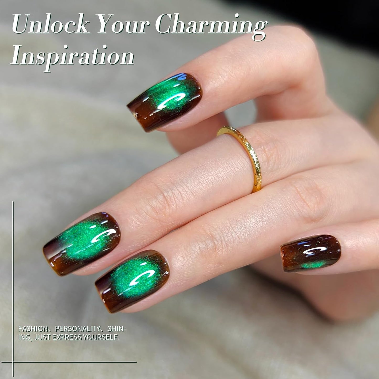 BORN PRETTY Cat Magnetic Eye Gel Nail Polish,Brown Green Glitter Fall Winter Holographic Magnetic Gel Polish Nail Polish Art Manicure Salon DIY at Home 15ML