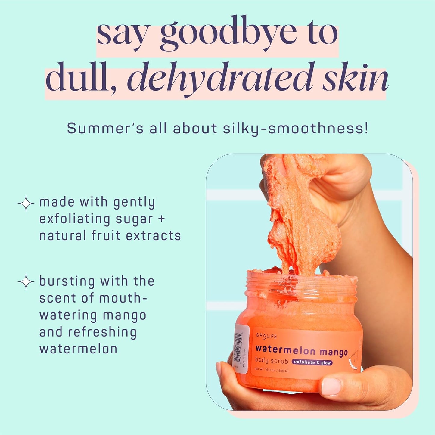 SpaLife Beauty Watermelon Mango Exfoliating Body Scrub 2 Pack – Sugar Scrub Glowing & Moisturized Skin – Fruit Extracts Natural Sugar Base – Watermelon & Mango Summer Scents – Safe for Sensitive Skin