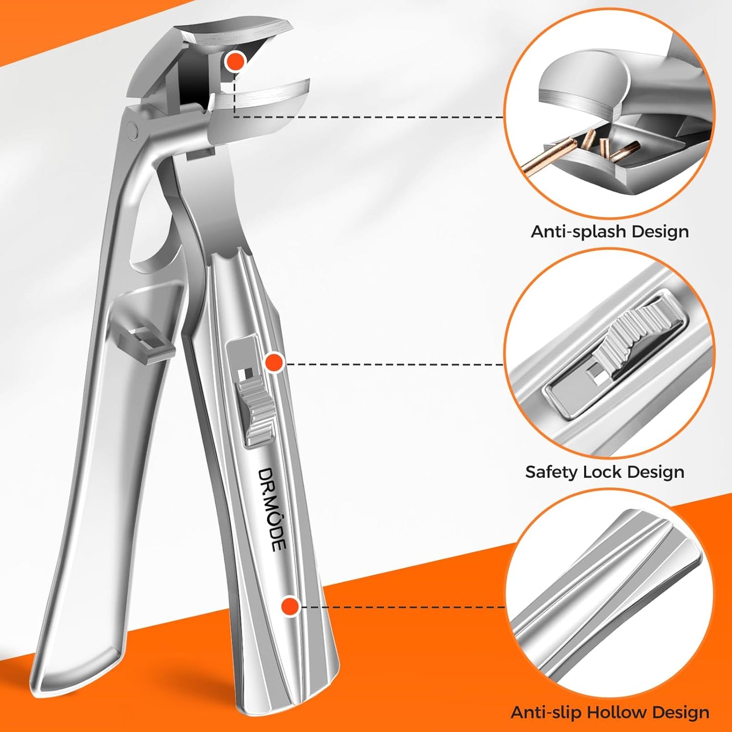 Toenail Clippers for Thick Nails for Seniors, Angled Head Large Toe Nail Clippers for Men with Catcher, Heavy Duty Wide Opening Fingernail Clippers Ultra Sharp Nail Cutter Trimmer- Silver