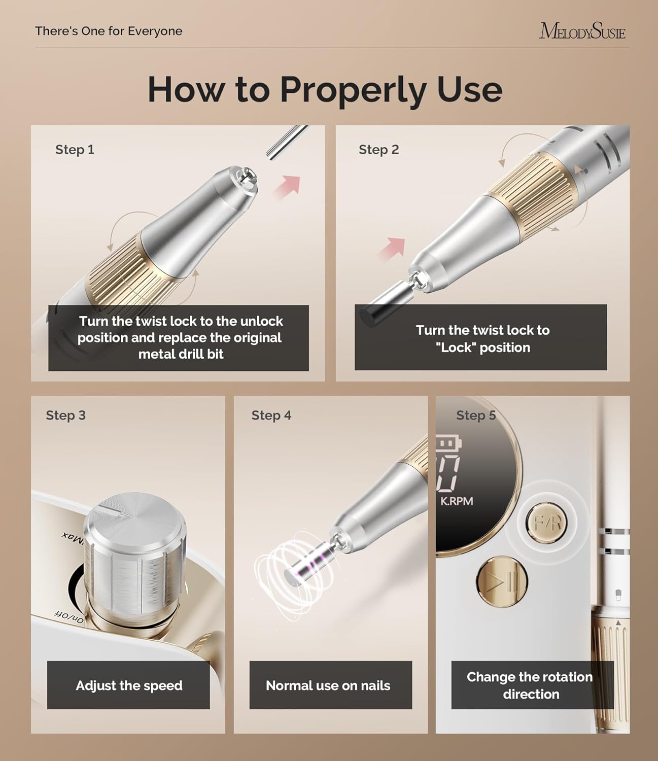 MelodySusie Portable Nail Drill 30000 RPM,SC320F Professional Rechargeable Electric Nail File,Cordless Nail E File for Acrylic Nails Gel Polishing Removing,Efile Nail Kit for Manicure Salon Home,White