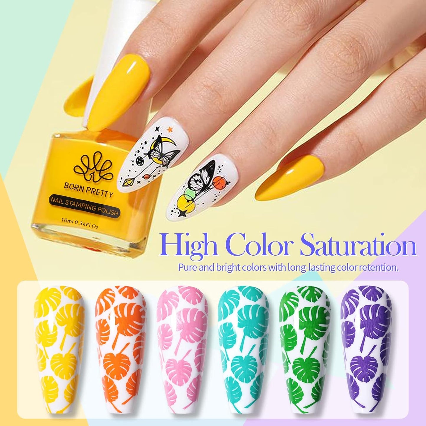 Born Pretty Nail Stamping Polish, Fingernail Stamp Polish Set Manicure Print Nail Polish for Plates 12 Colors Bulk Gift Collection 10ml 0.34fl oz Ideal Gifts