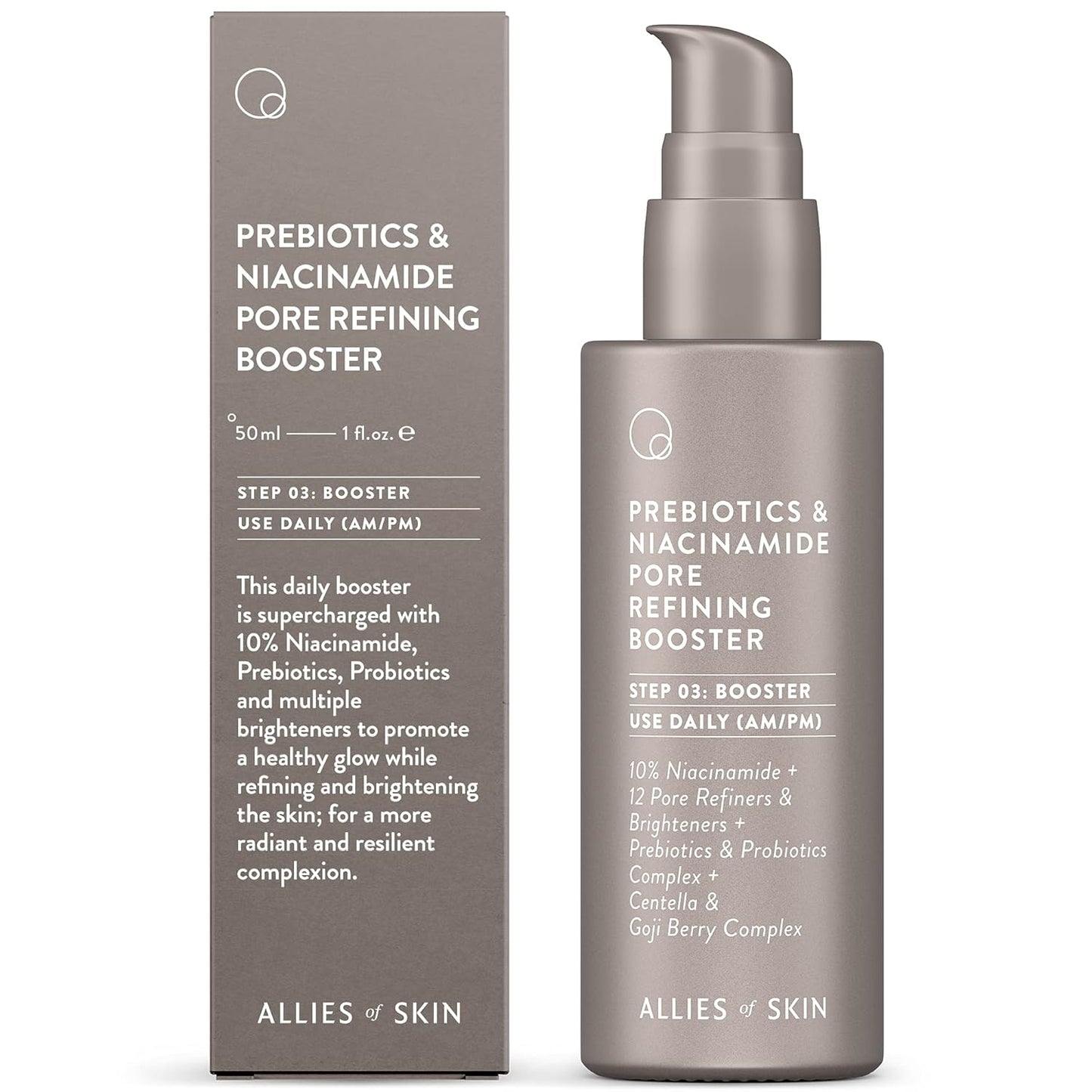 Allies of Skin Prebiotics & Niacinamide Pore Refining Booster: 10% Niacinamide, Goji Berry, Lysophosphatidic Acid. Pore Reducing Serum. Firms & Brightens. Strengthens Skin Barrier 1.7 oz / 50 ml