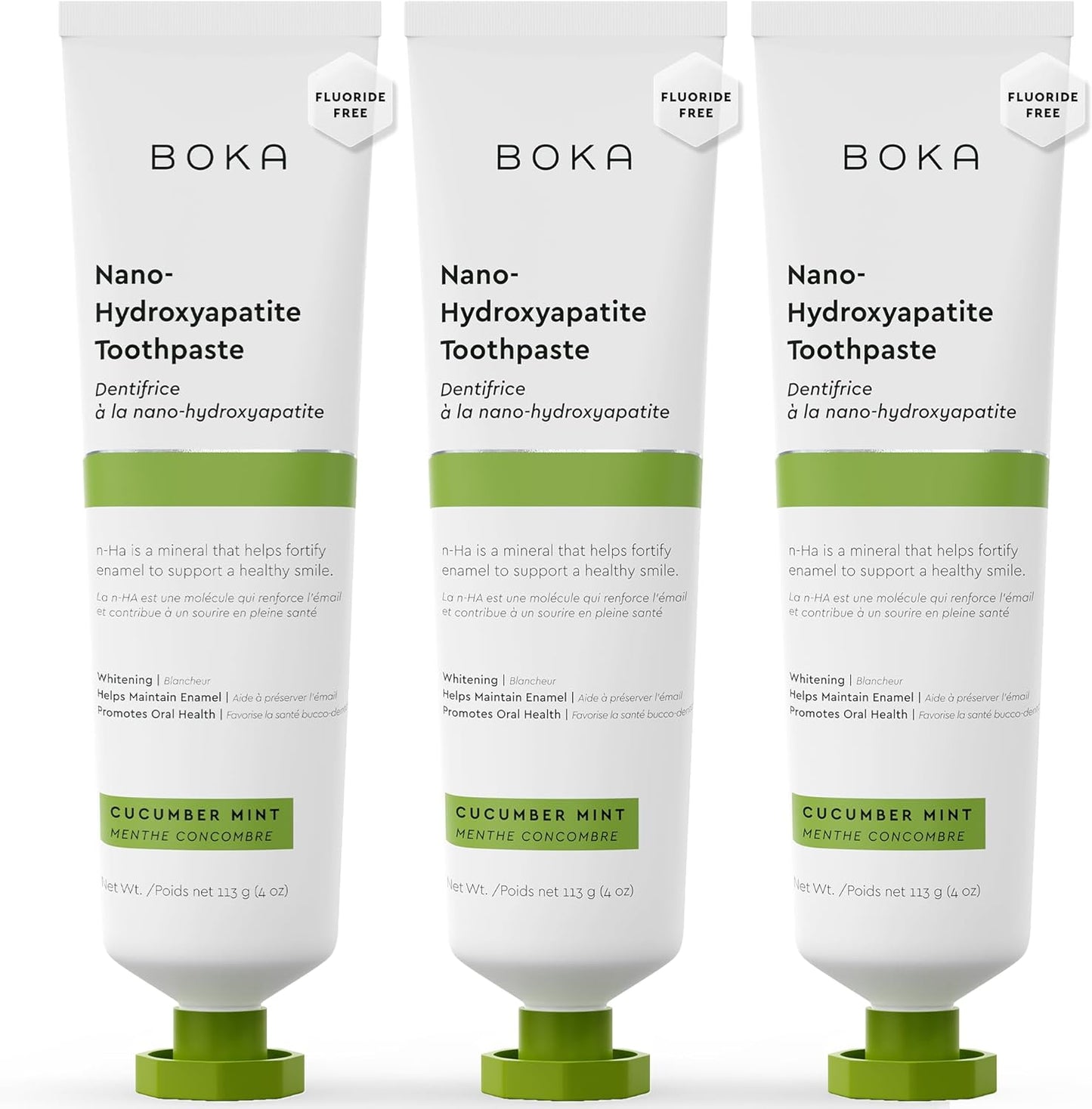 Boka Fluoride Free Toothpaste, Nano Hydroxyapatite Toothpaste, Appropriate for Sensitive Teeth - for Adult, Kids Oral Care - Cucumber Mint Flavor, 4 Fl Oz 3Pk US Manufactured
