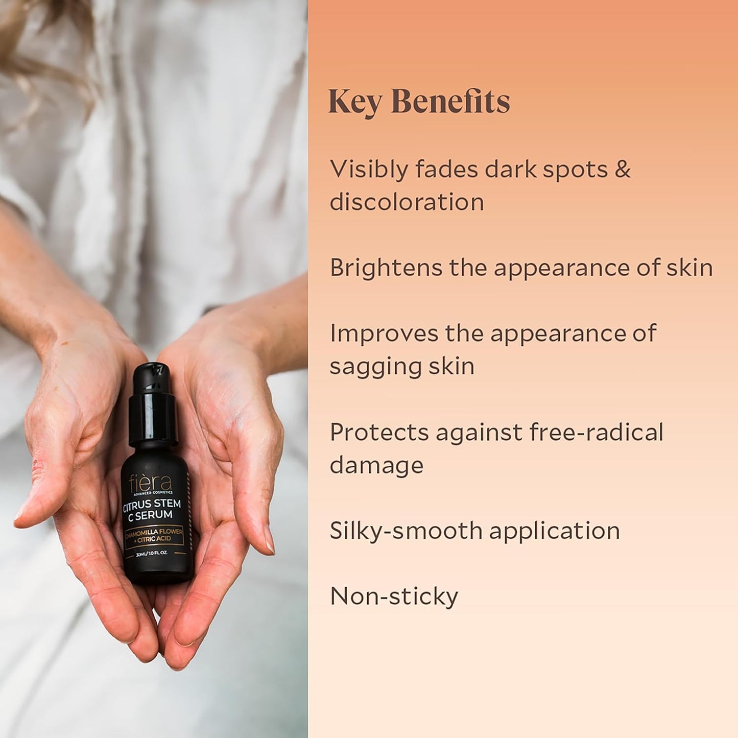 Fièra Vitamin C Serum with Hyaluronic Acid & Citrus Stem Cells - Anti-Aging Brightening, Firming, Hydrating Serum for Mature Skin, Reduces Dark Spots, Fine Lines & Boosts Radiance - 1 FL. OZ. / 30 ML