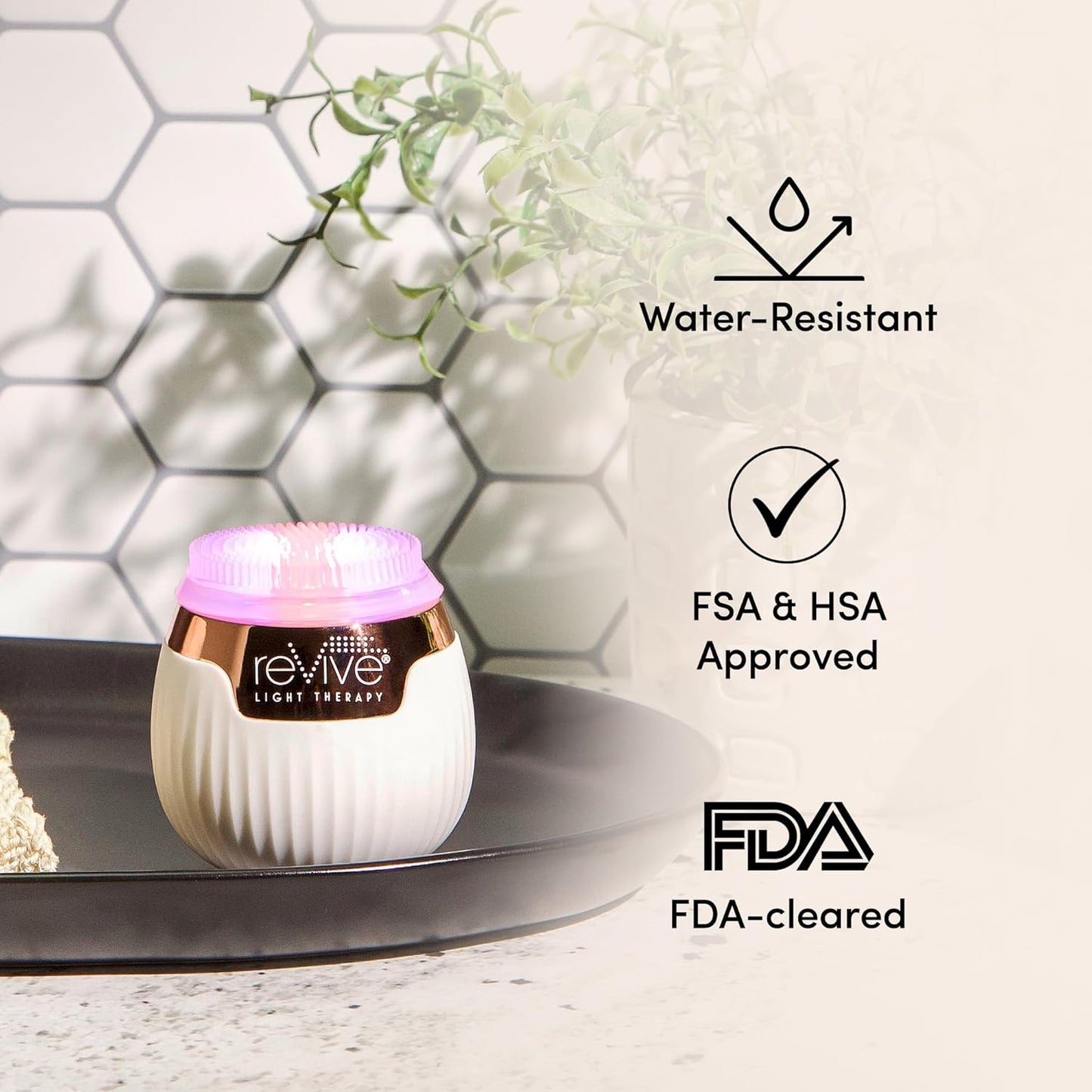 Revive Light Therapy Lux Collection Soniqué Mini, Rechargeable Sonic Face Cleanser Brush with Medical-Grade Blue & Red Light Therapy for Face, Acne & Wrinkle Care, Water-Resistant