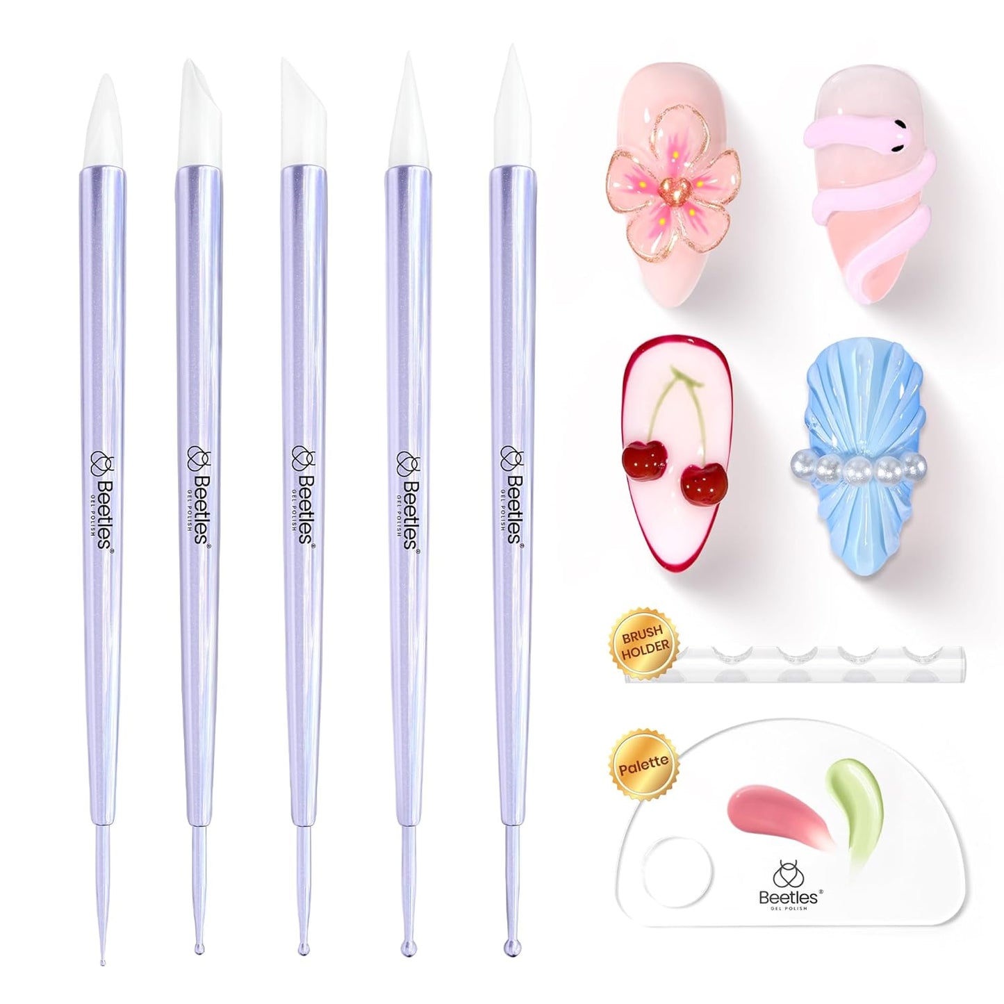 Beetles 5PCS Nail Art Dotting Tools Nail Art Sculpture Pen, Dual-Head Resin Nail Art Tools, Carving Drawing Tool, Silicone Brushes Set Pottery Clay Sculpting Tools Modeling Painting Tool DIY Art