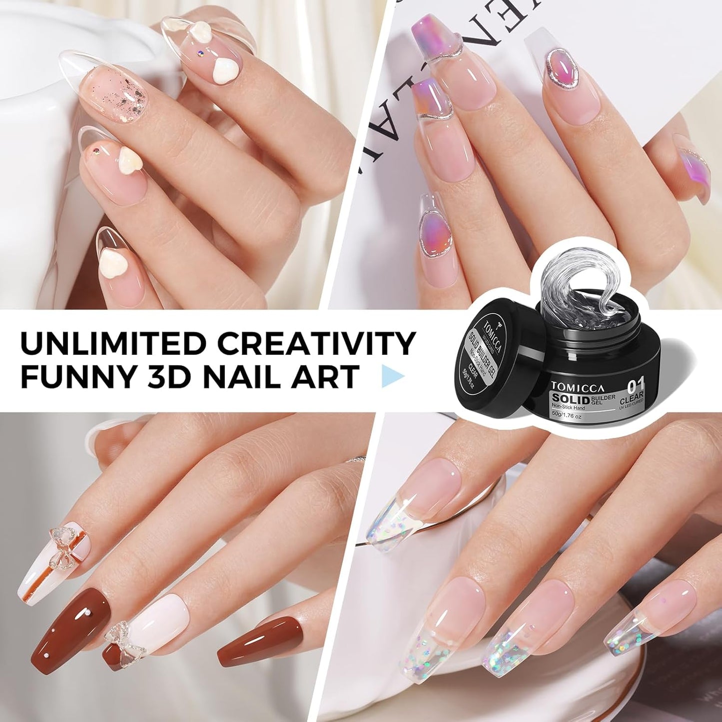 TOMICCA Hard Gel 3D Gel Nail Art Solid Builder Gel for Nails 50g 3D Nail Gel Sculpting Gel for Nail Art Non Sticky Hand Hard Gel Carving Gel Nail Glue Extension Gel Clear