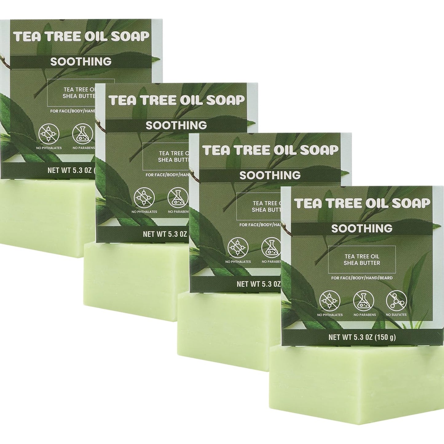 Rinse & Robust Mens Tea Tree Oil Soap Bar Set, 4Pcs Natural Handmade Tea Tree Soap with Shea Butter, Moisturizing & Exfoliating Bar Soap for Face Body Hands | 5.3 oz of 4 Bars