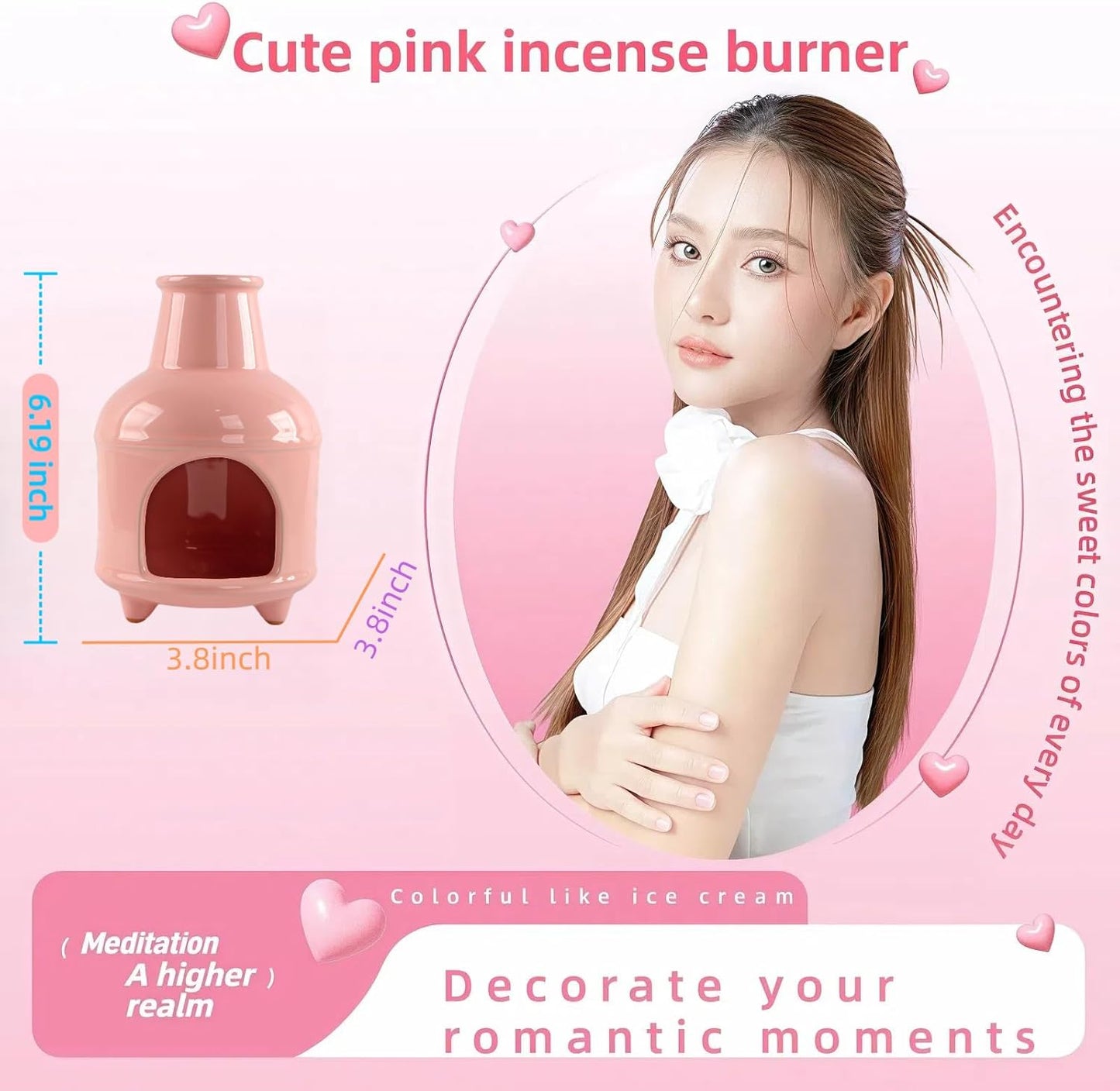 Handmade Pink Ceramic Palo Santo Holder Burner & Sage Holder - Mini Tabletop Chiminea Burner Tray with Ash Catcher, Decorative Incense Holder for Spiritual Meditation & Yoga