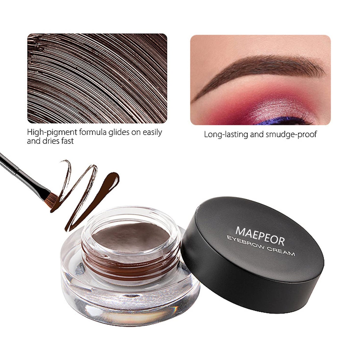 MAEPEOR 12 Colors Eyebrow Pomade Full-pigmented Long Lasting Waterproof Eyebrow Cream Gel Filling & Shaping Tinted Eyebrows Enhancers with Brush for Daily or Cosplay (04 Black)