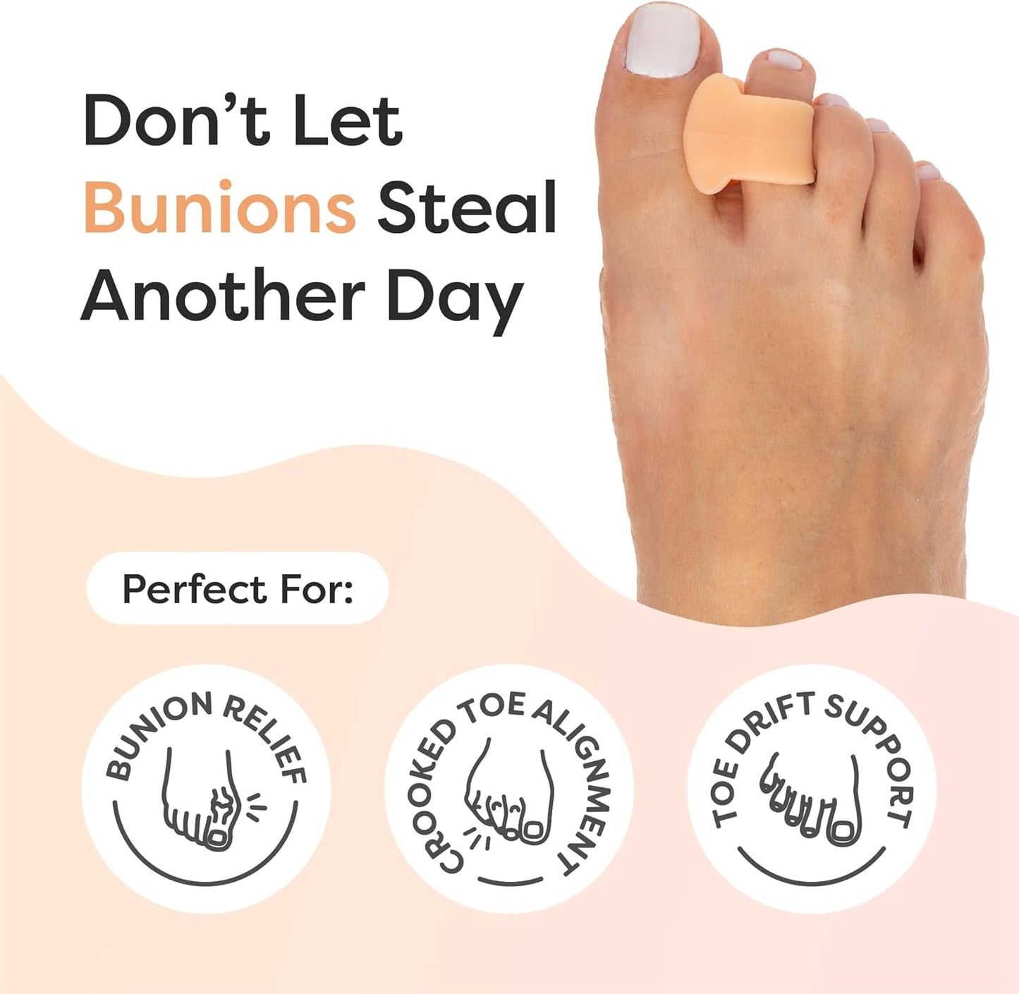 ZenToes Gel Toe Separators for Overlapping Toes, Bunions, Big Toe Alignment, Corrector and Spacer - 4 Pack (Beige)