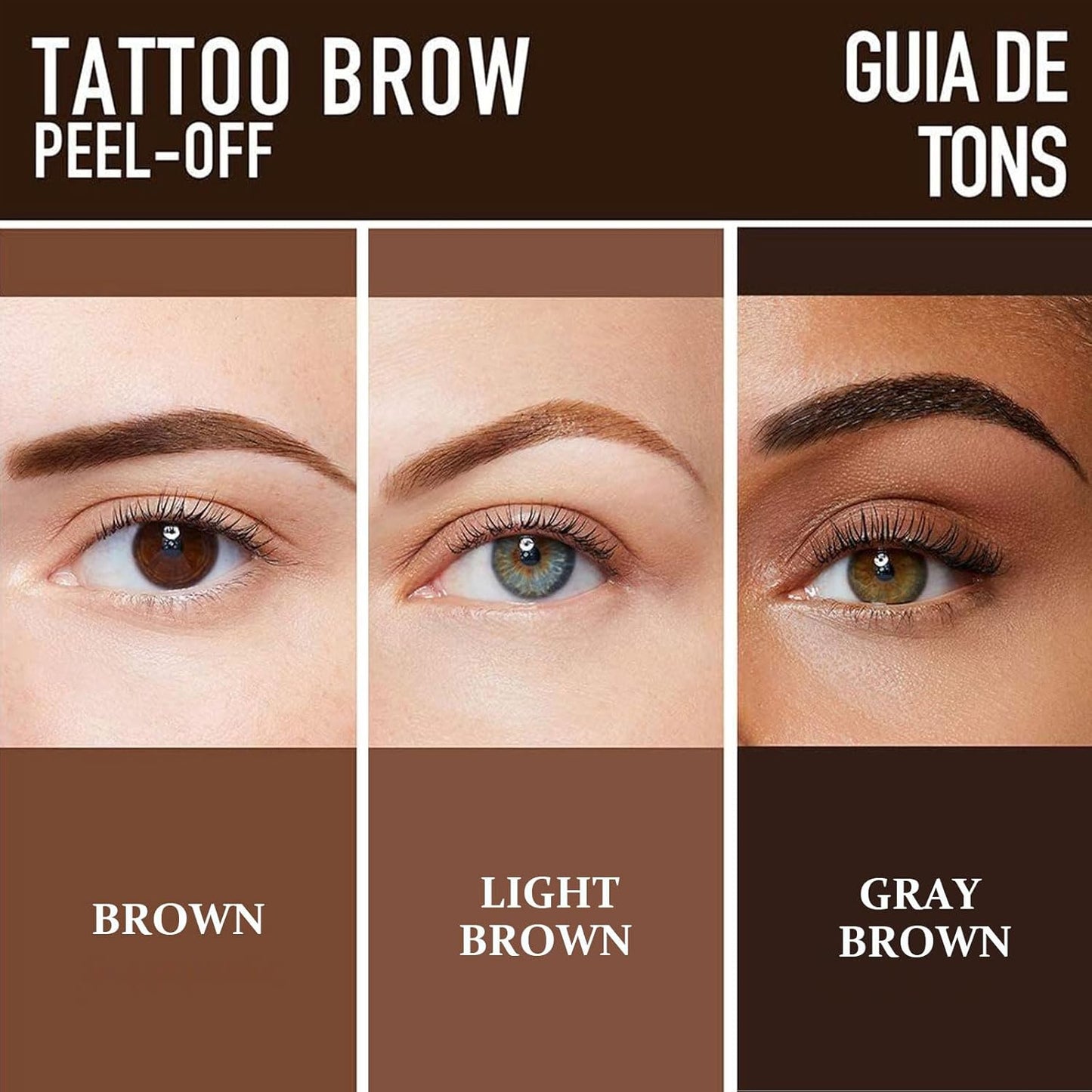 Tattoo Peel Off Eyebrow Gel Tint, Long Lasting Brow Tint, Transfer Proof and Waterproof Tint Peel Off Brow Gel, Last Up to 3 Days, For Fuller & Defined Brows Makeup, Gray Brown
