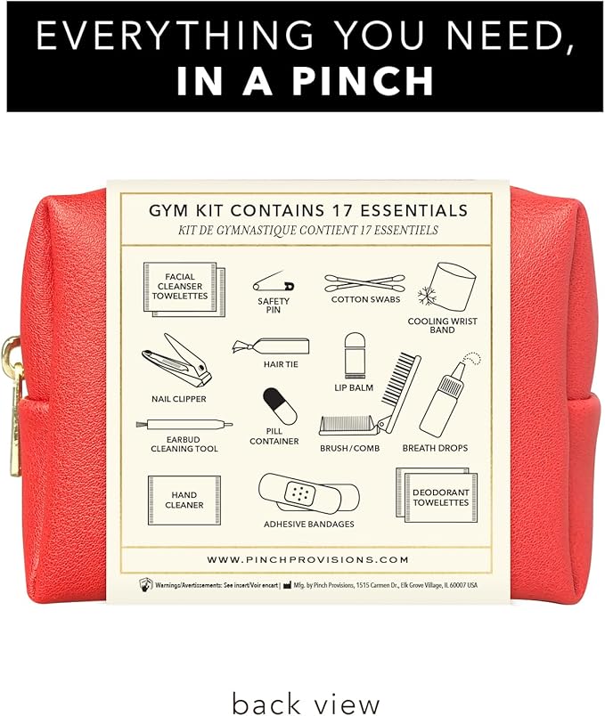 Pinch Provisions Gym Kit, includes 15 Personal Care Essentials for Wellness & Beauty, Perfect for Gifts, Gym Bags, Duffle Bags & Lockers (Poppy Red)