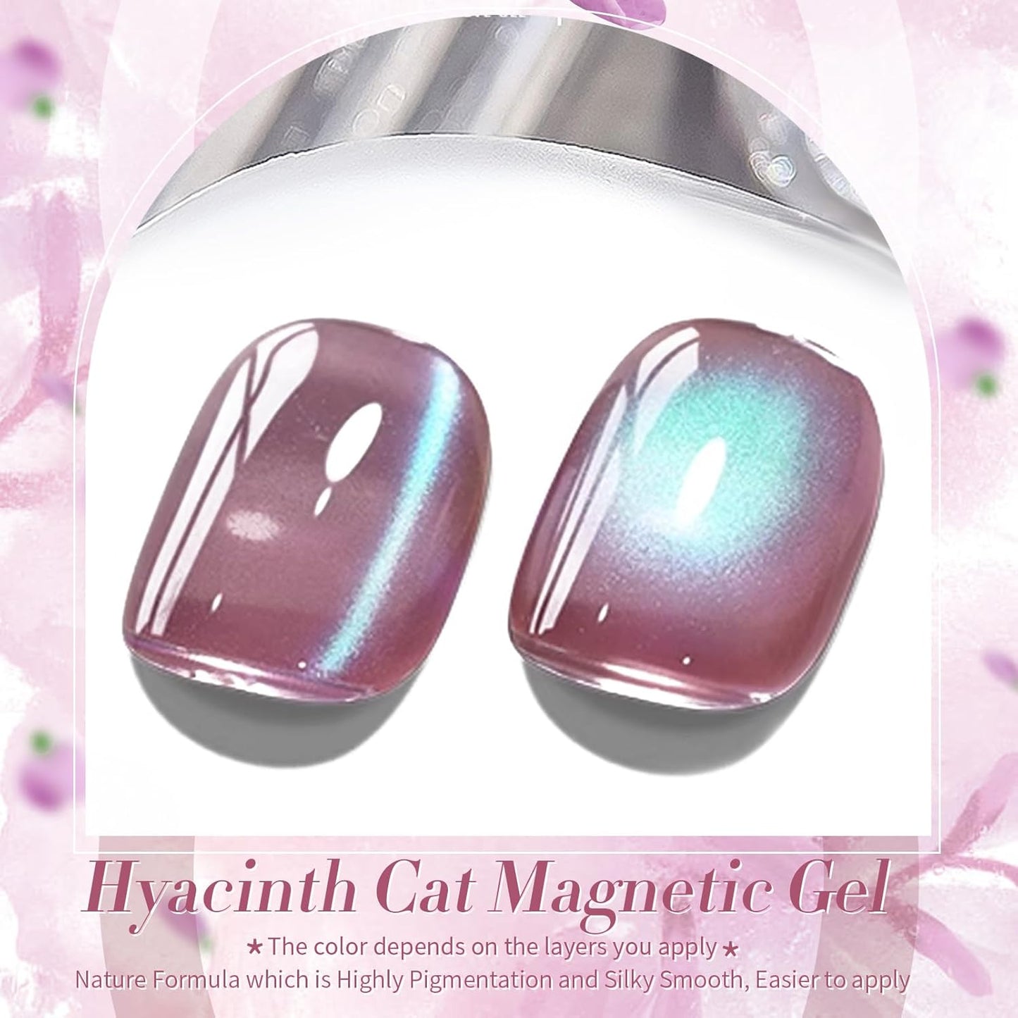 BORN PRETTY Cat Magnetic Eye Gel Nail Polish,Hyacinth Purple Jelly Glass Magnetic Gel Polish,Glitter Soak Off Nail Art Salon Manicure Home Gift 15ml