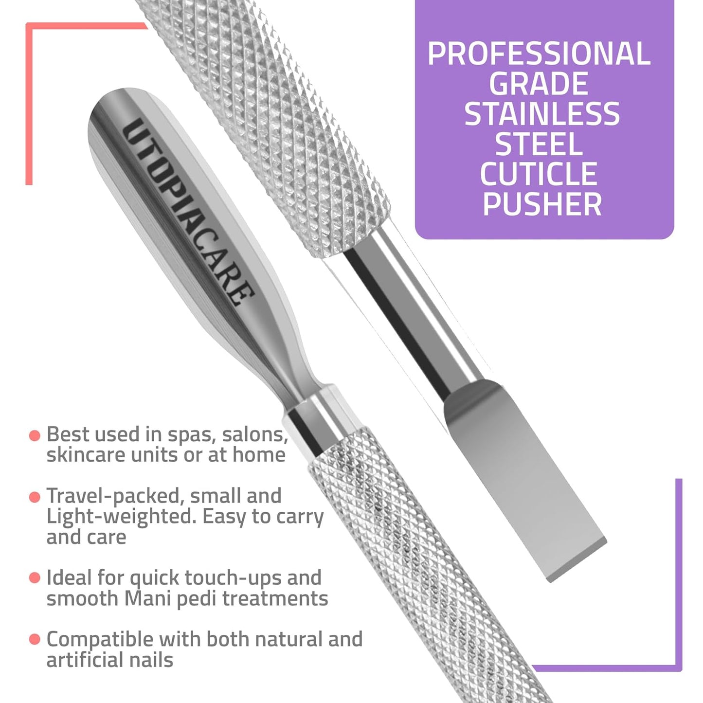 Utopia Care Cuticle Pusher Tool & Spoon Nail Cleaner, Professional Stainless Steel Cuticle Remover & Cutter, Durable Manicure & Pedicure Tool for Finger & Toenails, Silver