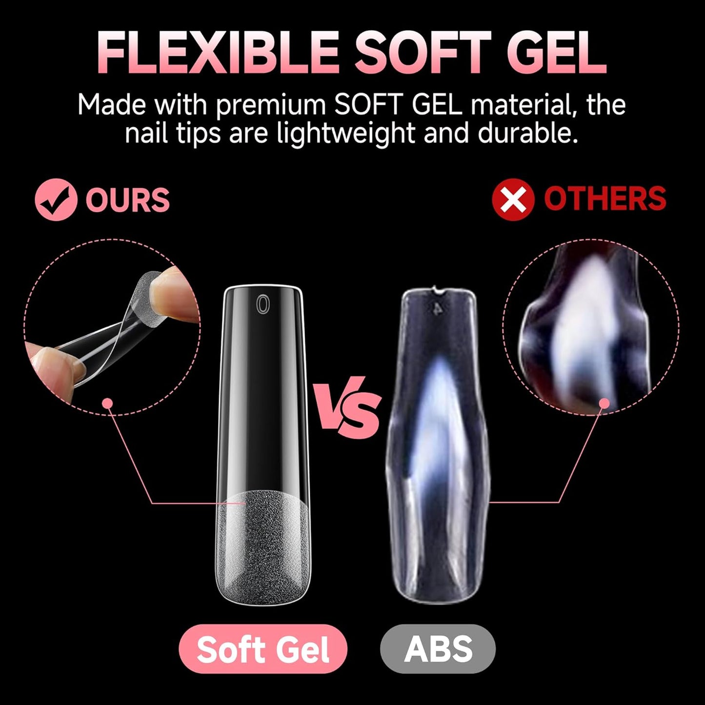 UNA GELLA Nail Tips Sqaure Extra Long Tapered Sqaure Nail Tips 504pcs XXL Clear Fake Nails Full Cover Square Gel Tips for Acrylic Nails Tips for Press on Nail Extensions Home DIY Salon 12 Sizes