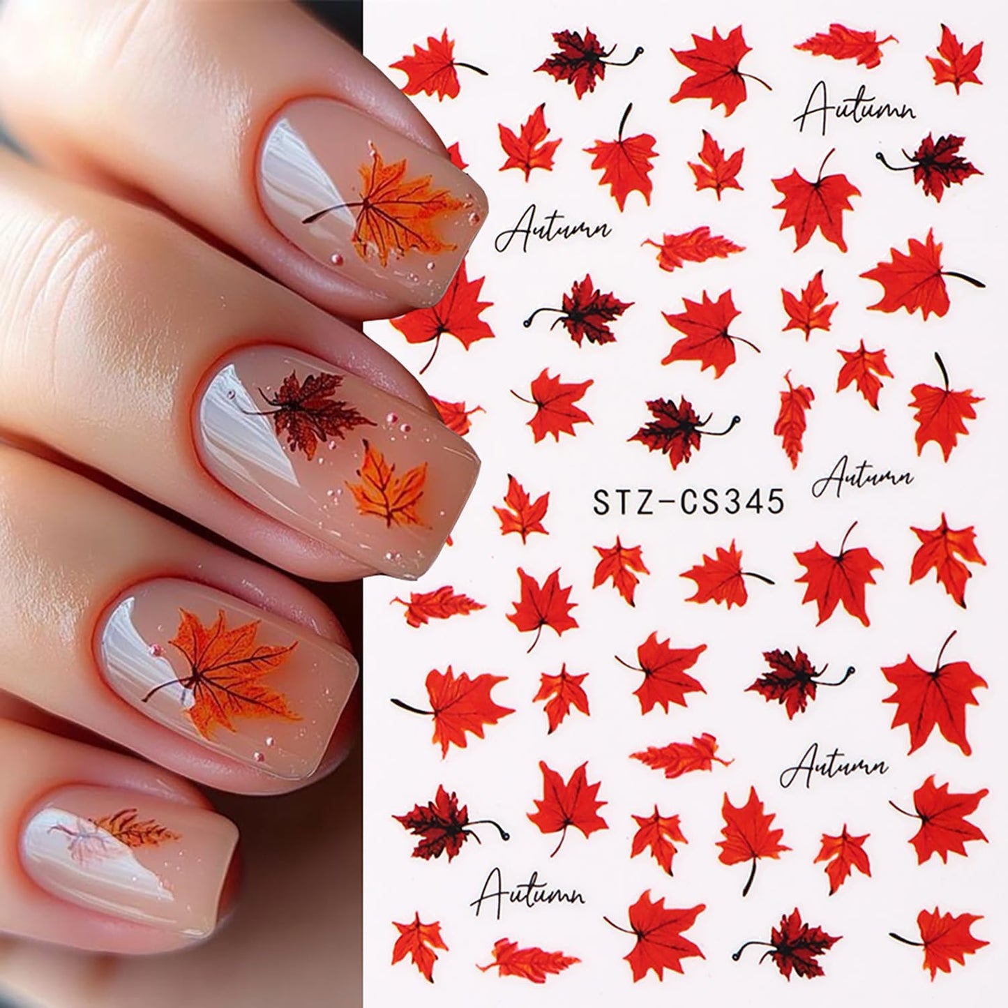 Fall Nail Stickers Maple Leaf Shiny Pumpkins Nail Decals 6PCS Self-Adhesive Autumn Leaves Cute Design Nail Art Stickers Supplies Holiday DIY Manicure Accessories for Women Nail Art Decorations