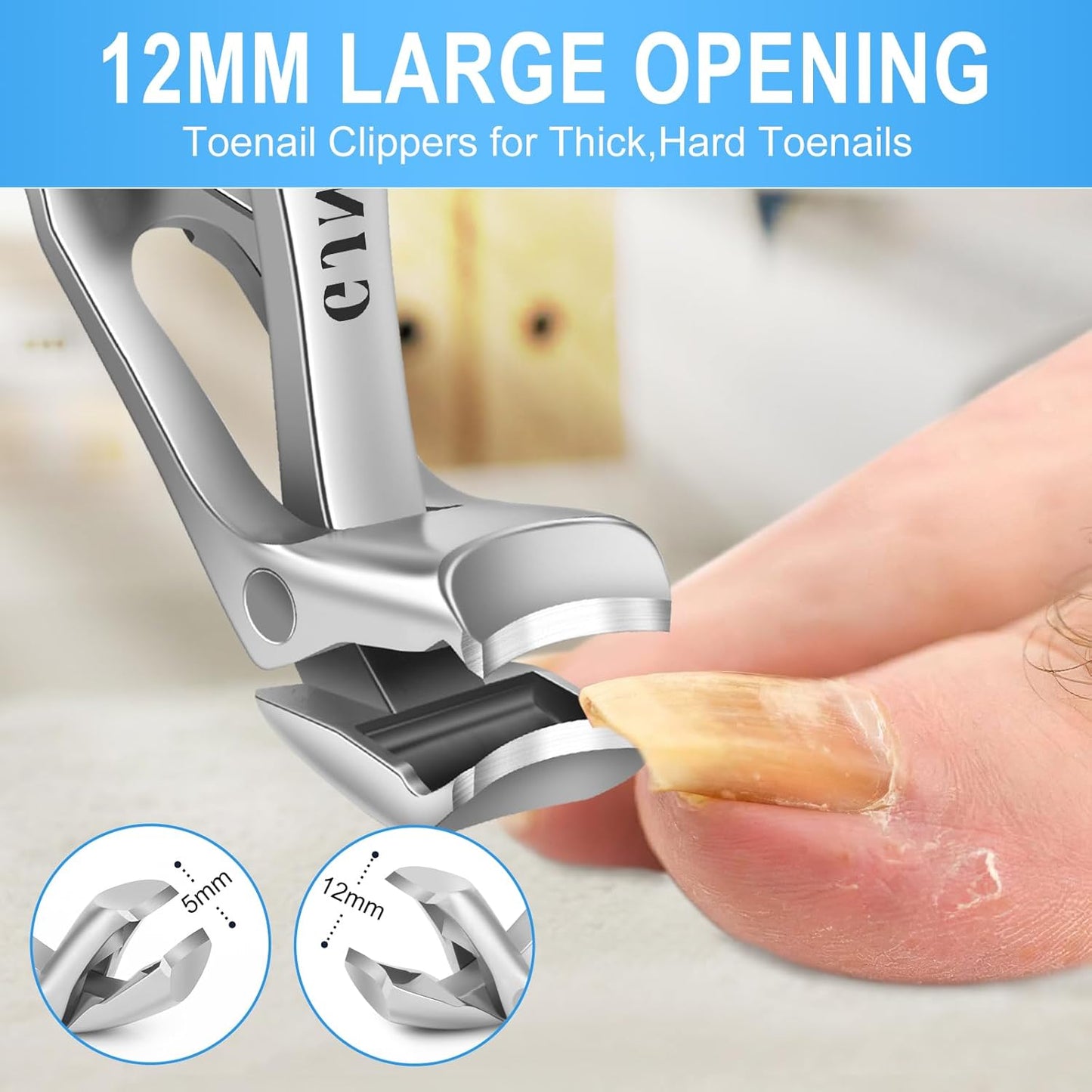 Toenail Clippers for Thick Toenails for Seniors, Angled Head Large Toe Nail Clippers for Thick Nails for Men, Heavy Duty Slanted Nail Clippers with Wide Jaw, Sliver
