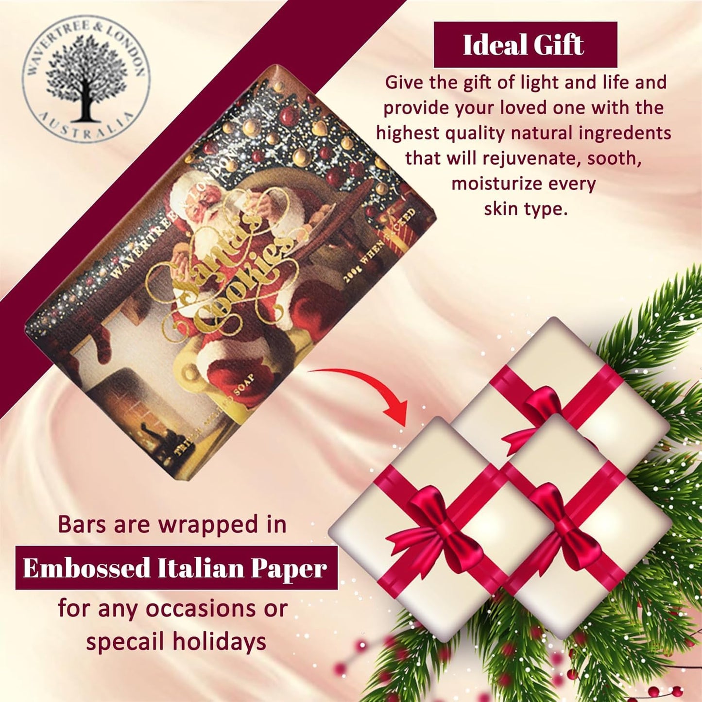 Wavertree & London Poppy Scented Natural Soap Bar, 7oz Moisturizing French Triple Milled Soap Bar for Women & Men