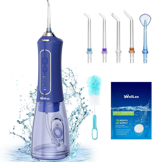Water Flosser for Teeth, 300ML Cordless Oral Irrigator Rechargeable Dental Flosser Picks with 5 Modes 5 Jet Tips,IPX7 Waterproof Teeth Cleaner for Braces Gum Care, Home Travel Use
