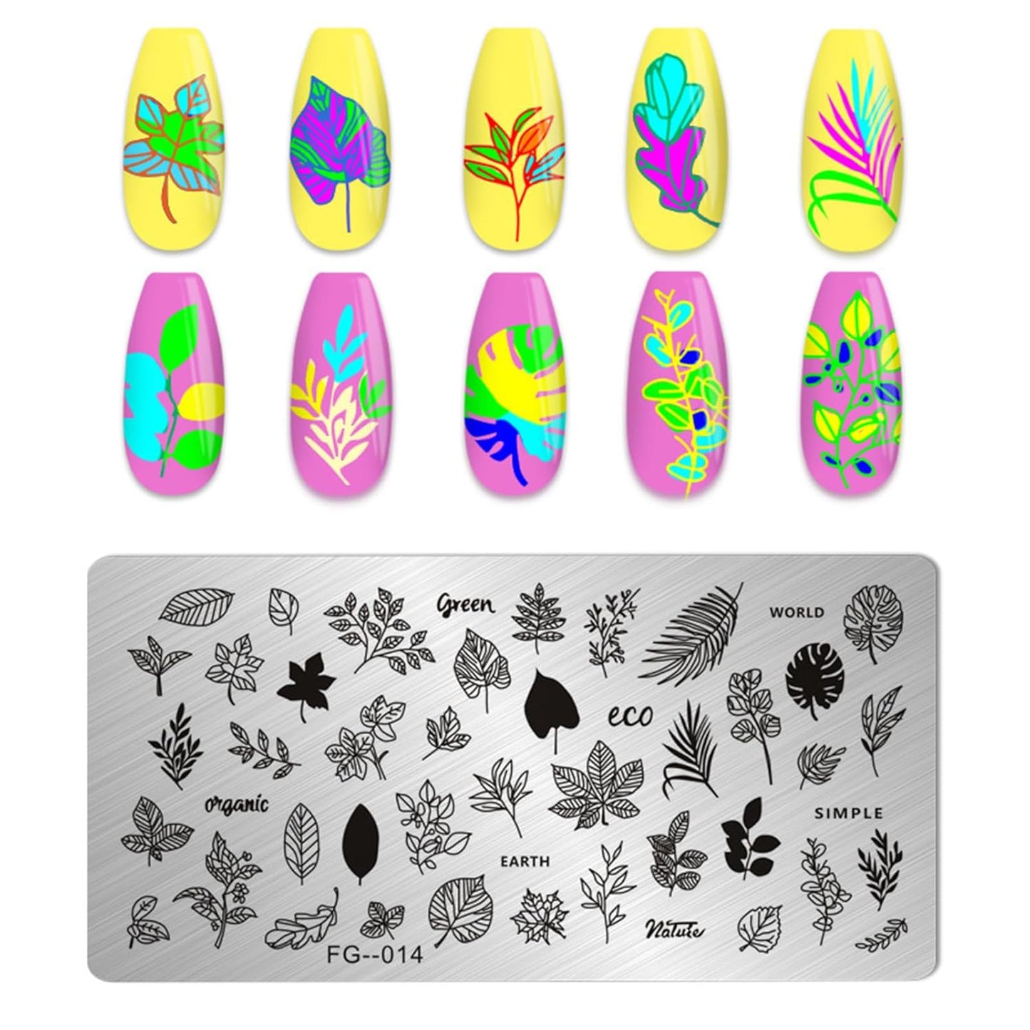 AddFavor Nail Stamper Kit 7pcs Nail Stamping Plates Flower Animal Flame Leaves Image Nail Stencils with 2 Stamp and 2 Scraper for Home Salon Manicure Design Supplies Tools