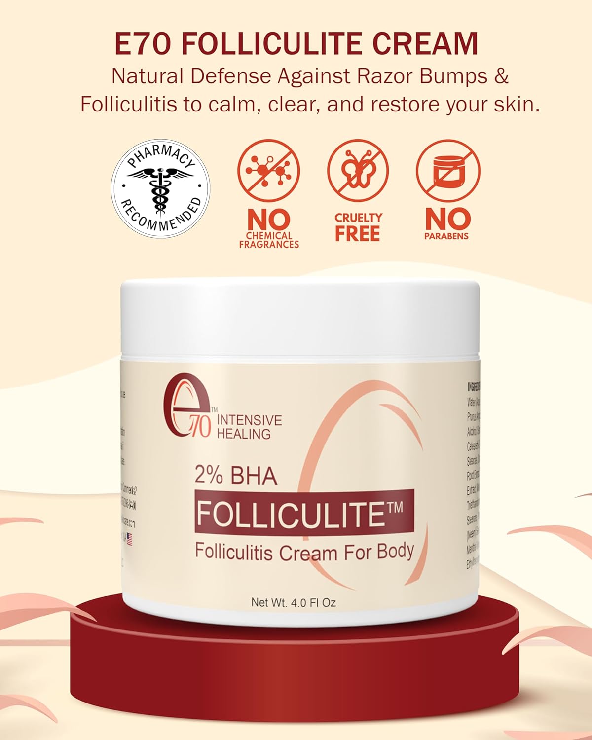 Folliculitis Cream – Folliculitis Treatment for Red Bumps, Ingrown Hairs & Razor Irritation – 2% BHA, Tea Tree, Salicylic Acid, Turmeric & Aloe – Scalp Acne treatment (4 oz)