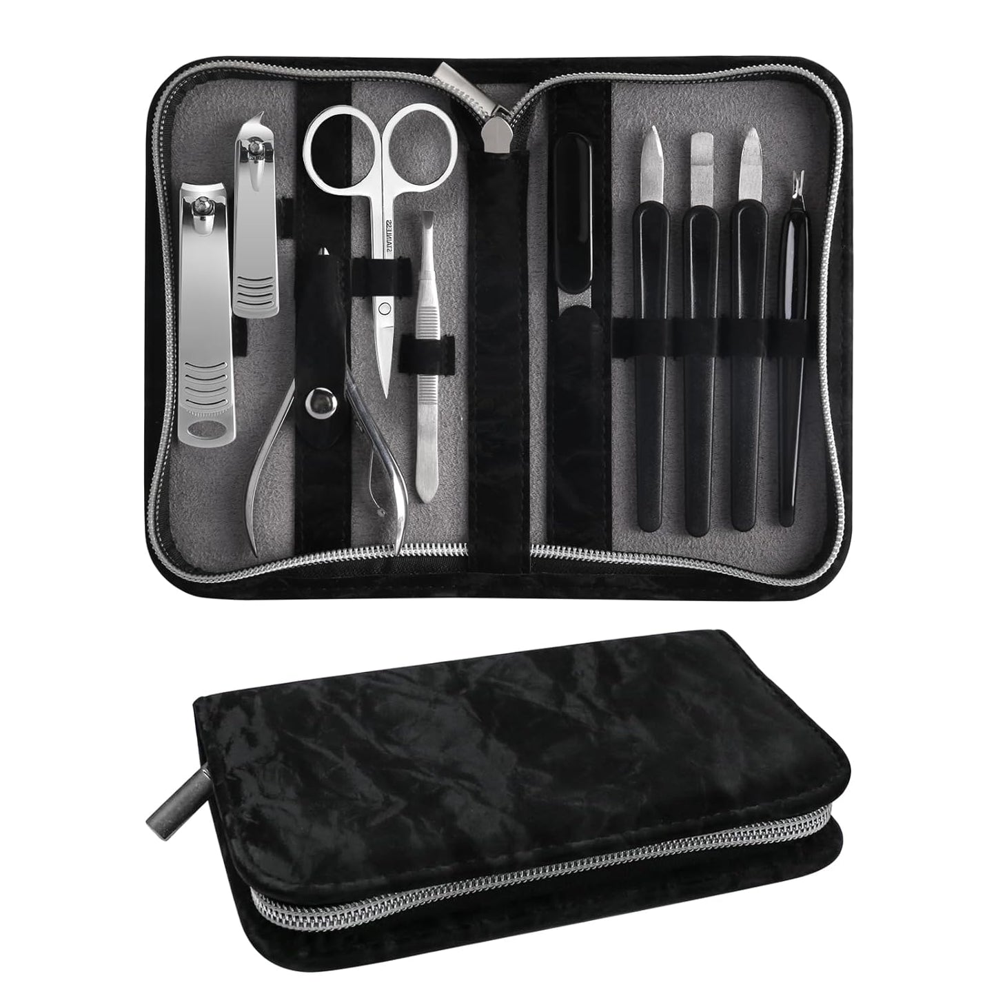 Manicure Pedicure Set, Nail Clipper Set 10-Piece Set Professional Manicure Kit Nail Kit with Portable Black Leather Case Gift for Men Boyfriend Parent