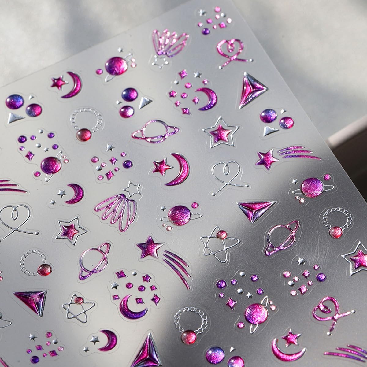 Purple Nail Art Stickers Star Moon Nail Decals 5D Embossed Jelly Nails Stickers Self Adhesive with Design for Women Girls Kid Manicure Charms Supply DIY Decoration Accessories
