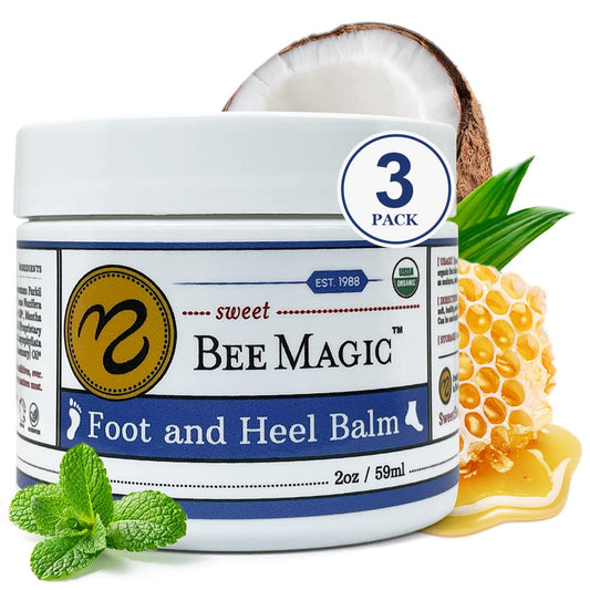 Sweet Bee Naturals Organic All Natural Foot and Heel Balm 3 (2 OZ Jars). For Dry and Cracked Feet Repair. Organic Salve Moisturizer for Heel Care & Callus Treatment. Made in USA. 3 Jars (6 OZ)