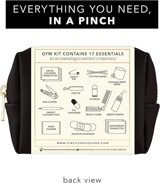 Pinch Provisions Gym Kit, includes 15 Personal Care Essentials for Wellness & Beauty, Perfect for Gifts, Gym Bags, Duffle Bags & Lockers (Black)