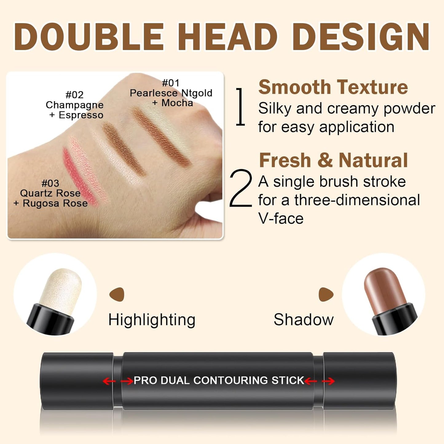 CAHIUYOA 6 Colors Cream Contour Kit with Bronzer and Highlighter Sticks, Beginner & Professional Makeup Set with Sponges and Multifunctional Brush