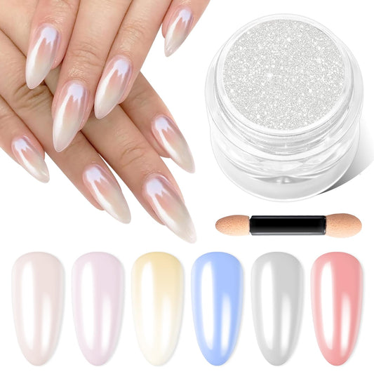 Moonlight White Chrome Nail Powder BISHENGYF - 1g Super Glossy Pearl Effect Chrome Nail Powder for Gel Nails Metallic Mermaid Pearl Nail Powde r for Nai l Art Decoration