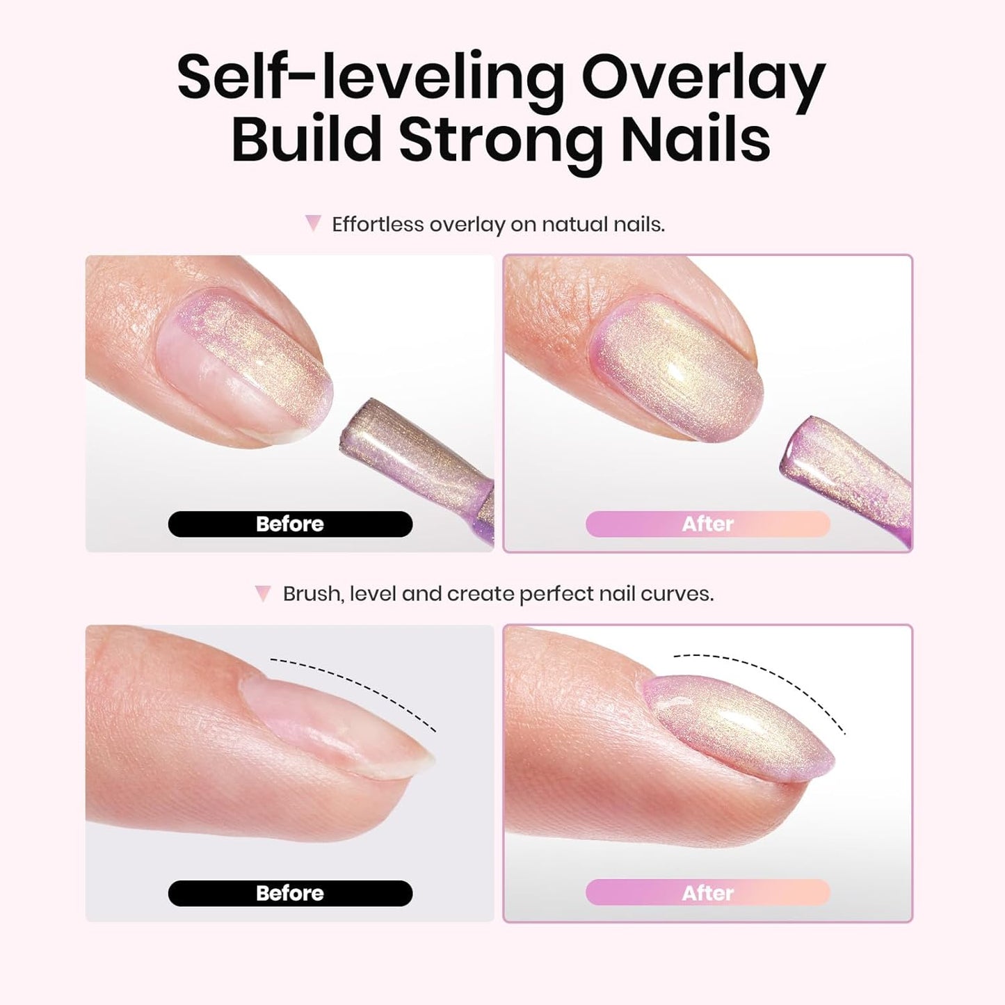 Beetles Pearl Rubber Base Gel Set- 6Pcs Pastel Rubber Base Coat Shimmer Pearl White Pink Purple Mermaid Nail Drawing Builder Gel 5-in-1 Soak Off Nail Strengthener UV Light Cure for Women