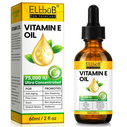 Vitamin E Oil - 75,000 IU Ultra Concentrated - Moisturizes, Fades Scars & Stretch Marks, Anti-Aging & Skin Hydration - for Face, Body, Hair, and Nails