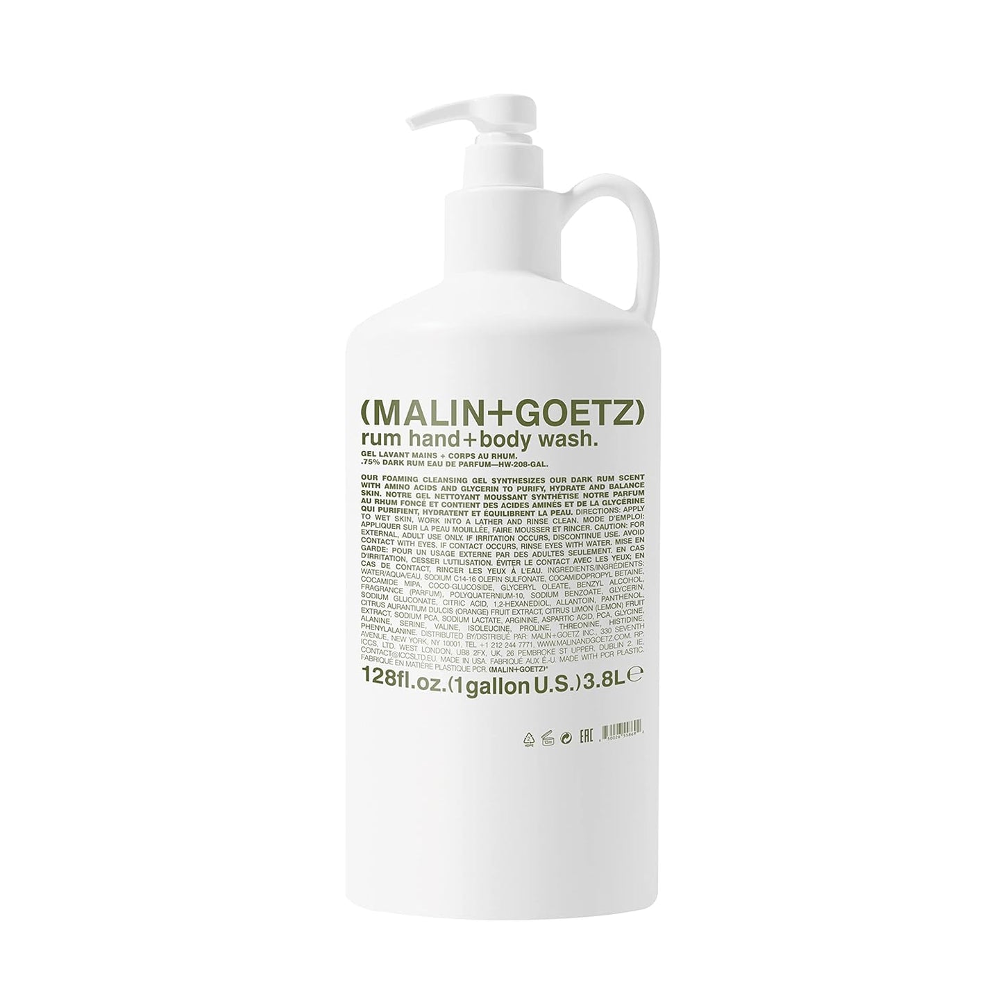 MALIN+GOETZ Rum Hand + Body Wash, 128 Fl. Oz. – Allows Up to 15 Refills, Natural Cleansing, Purifying & Hydrating for Women & Men, For All Skin Types, No Stripping or Drying, Cruelty-Free & Vegan