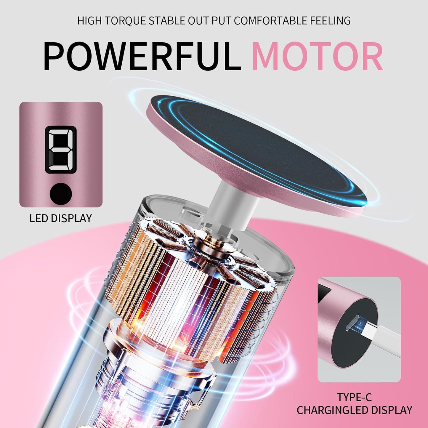 Powerful Electric Foot File & Callus Remover - Over 1-Hour Continuous Use, 360° Rotating Grinder, Foot Drill & Sander, 1200mAh Rechargeable Cordless Pedicure Tool,Foot Grinder(Pink)