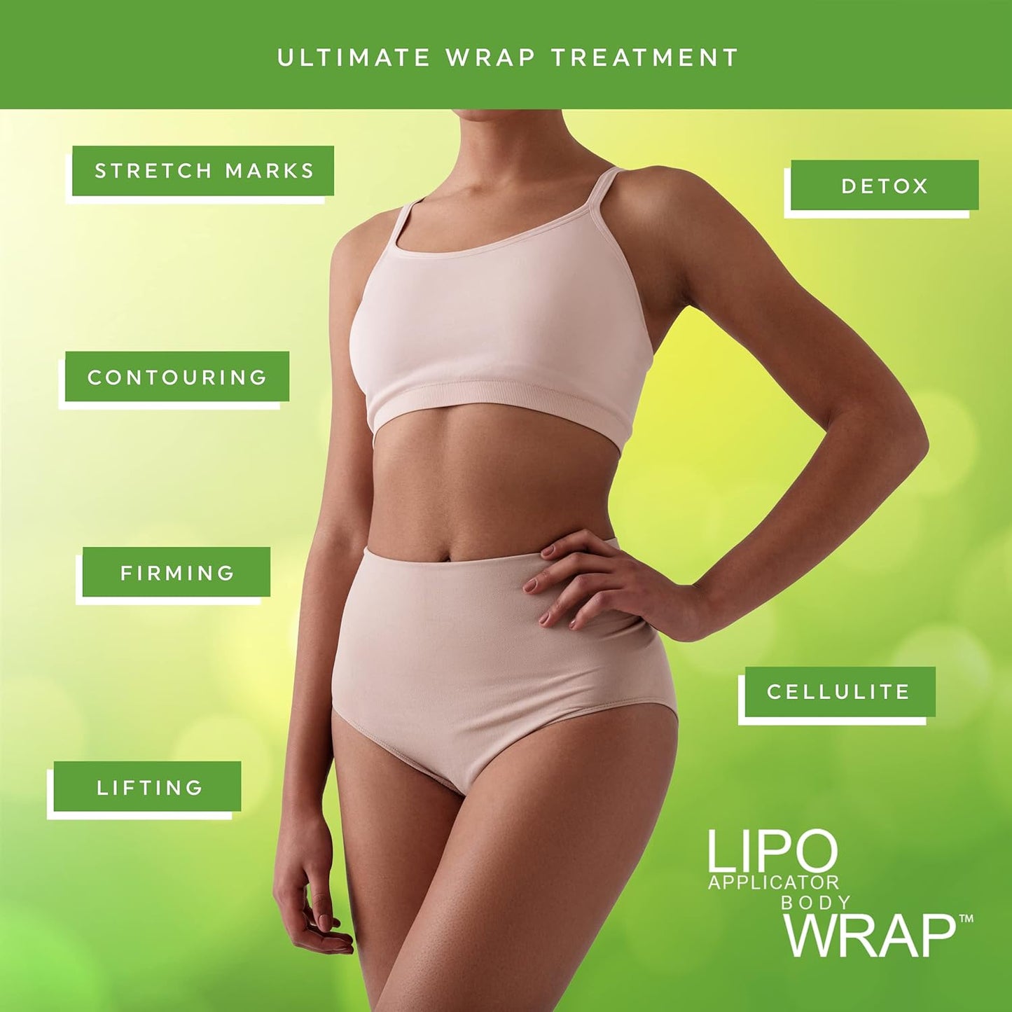 Tummy Body Wrap with Guarana, Green Tea, Seaweed Wraps Works for Stomach Belly Legs Arms Abdomen. (4 Wraps + Gel)