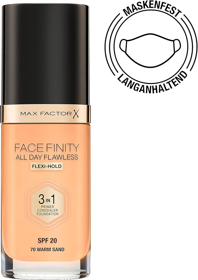 Max Factor Facefinity 3-in-1 All Day Flawless Liquid Foundation, SPF 20-70 Warm Sand, 30 ml