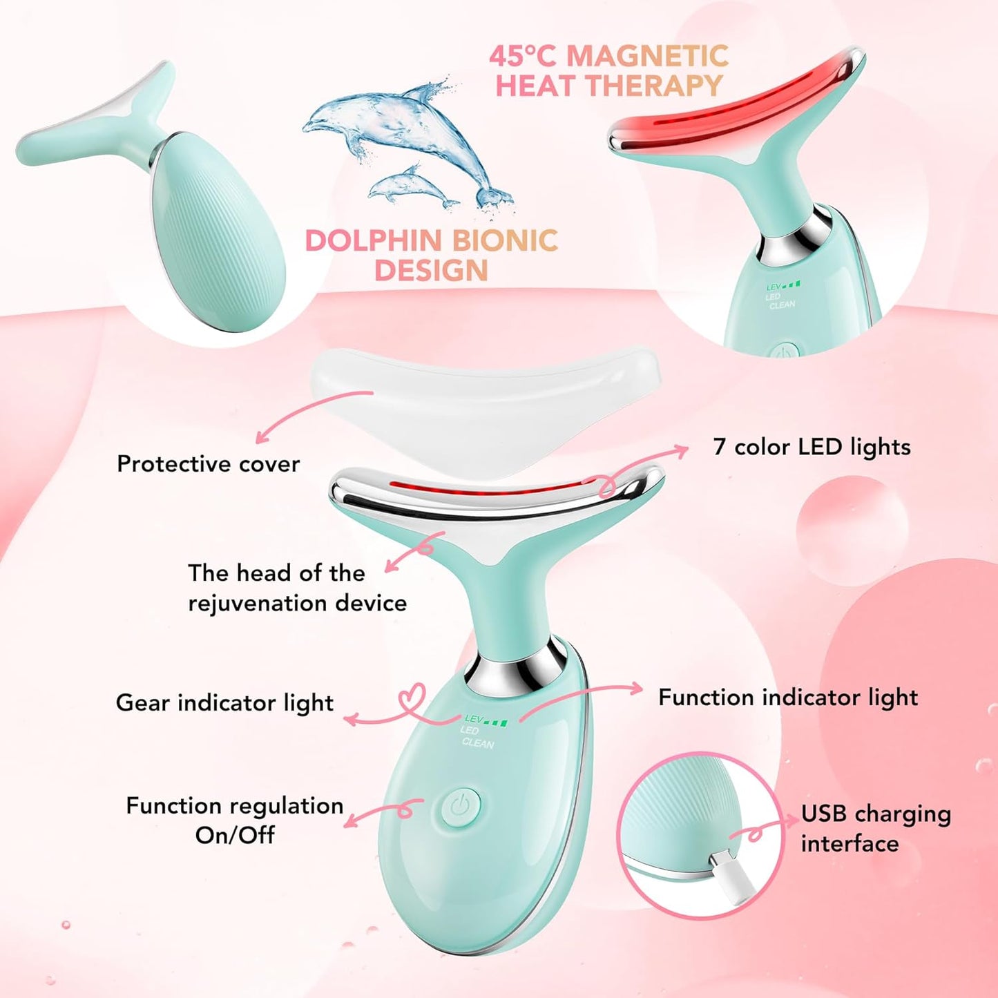 Red-Light-Therapy-for-Face, Facial Massager Wand with 7 Color - Birthday, Christmas, Mothers Day, Valentines Day, Self Care Gifts for Her Women Mom Best Friend Wife Teacher (Emerald Green)