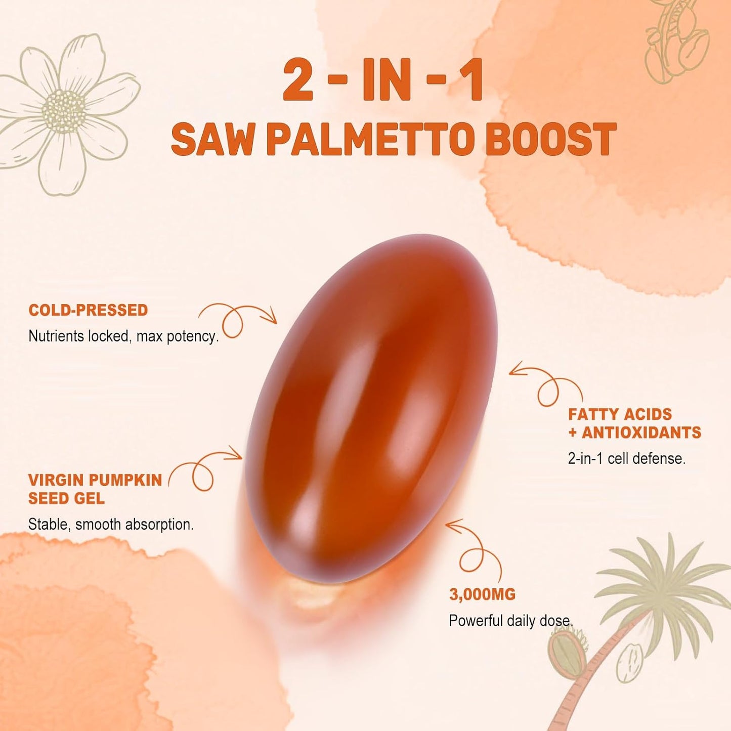 Pumpkin Seed Oil with Saw Palmetto Softgels, 3000mg Per Serving, 300 Softgels | Cold-Pressed with Essential Fatty Acids & Phytosterols | Supports Hair, Urinary, Bladder & Prostate Health | Non-GMO