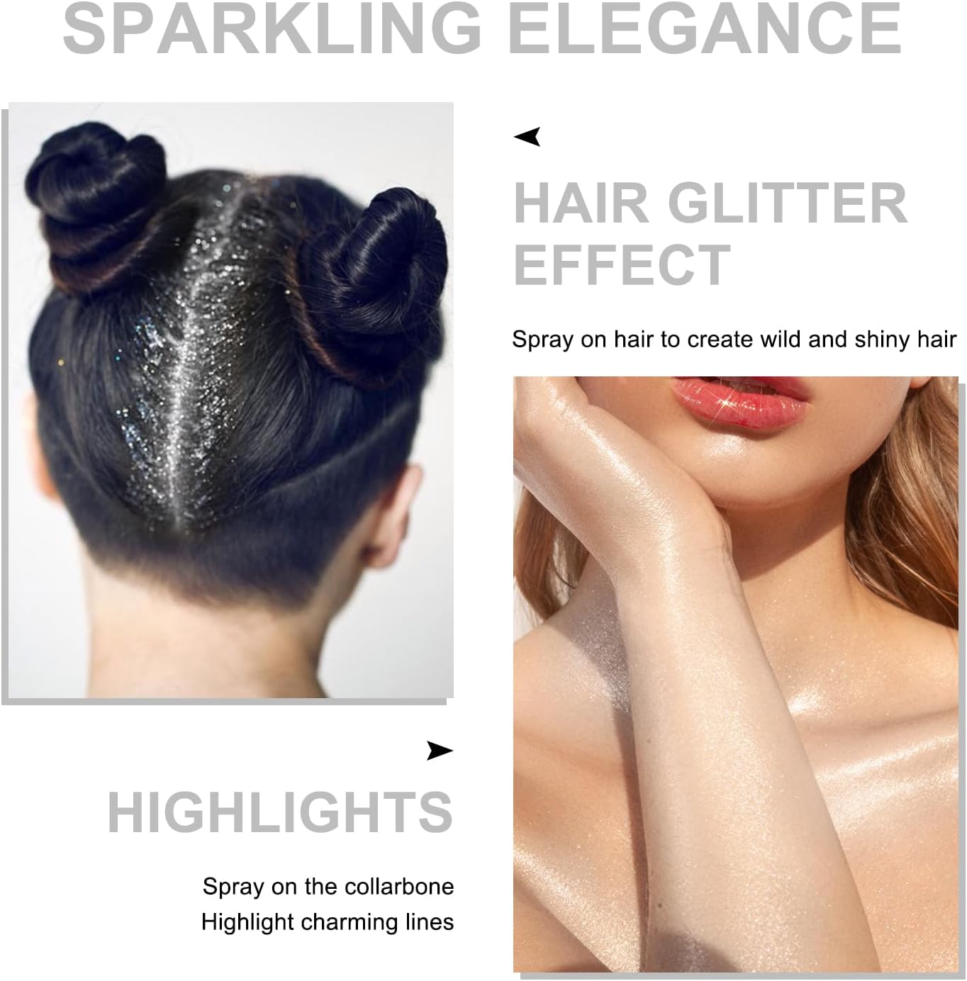 Hair and Body Glitter Spray, Shimmering Powder Sparkle Powder Makeup, Glitter Loose Sparkle Makeup for Body Highlighter,Festival Prom Rave Accessories (Pearl White)