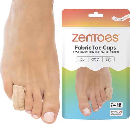 ZenToes Fabric Toe Protectors | Promotes Skin Hydration & Blister Prevention | Medical-Grade Gel Lining | Washable & Reusable Corn, Callus & Ingrown Toenail Relief Between Toes | Small, 5-Pack