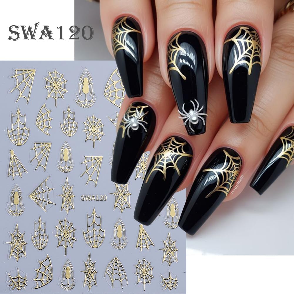 4Pcs Halloween Nail Stickers 3D Spider Web Nail Decals DIY Self Adhesive Cobweb Nail Design Halloween Nail Decoration Supplies Holiday Manicure Accessories for Women Girls