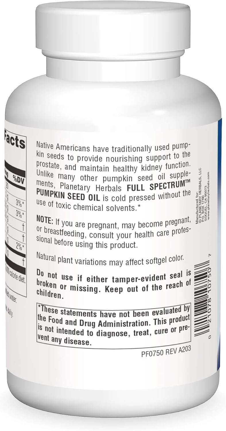 PLANETARY HERBALS Full Spectrum Pumpkin Seed Oil, Botanical Support for The Prostate*, 1,000 mg - 180 Count