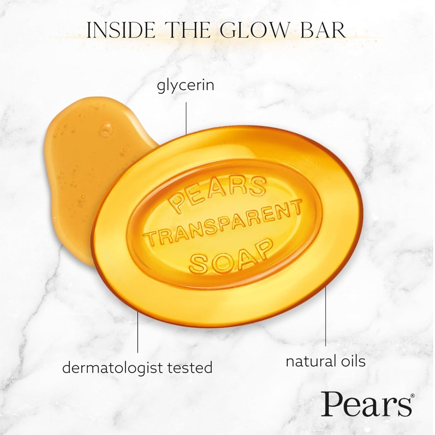 Pears Glycerin Soap, Transparent Amber with Natural Oils, 3-Pack – Pure & Gentle Cleanser for Soft, Glowing Skin, 3.53 Oz Ea